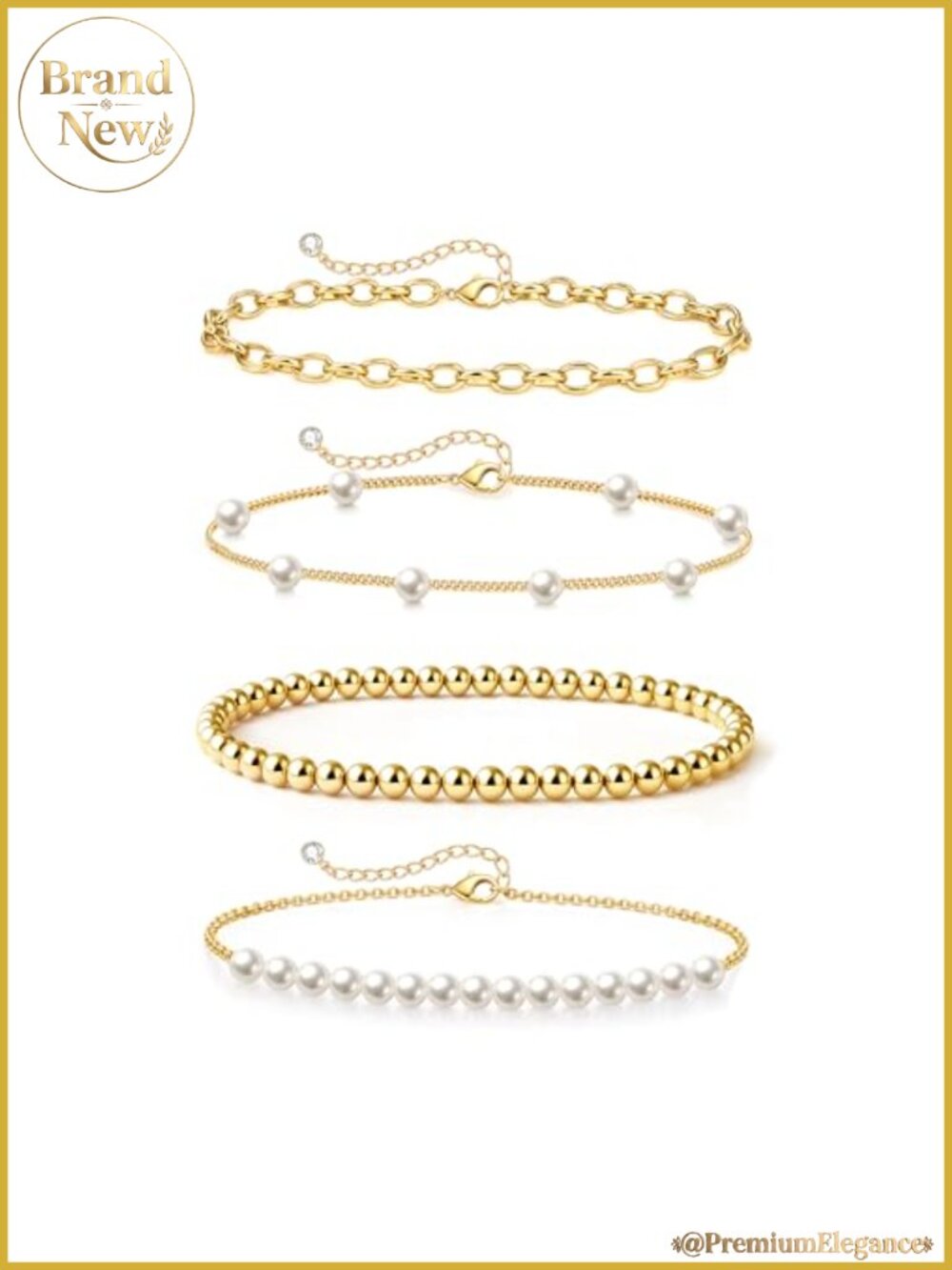14K Gold Plated Pearl Bracelet Set - Stackable Dainty Jewelry